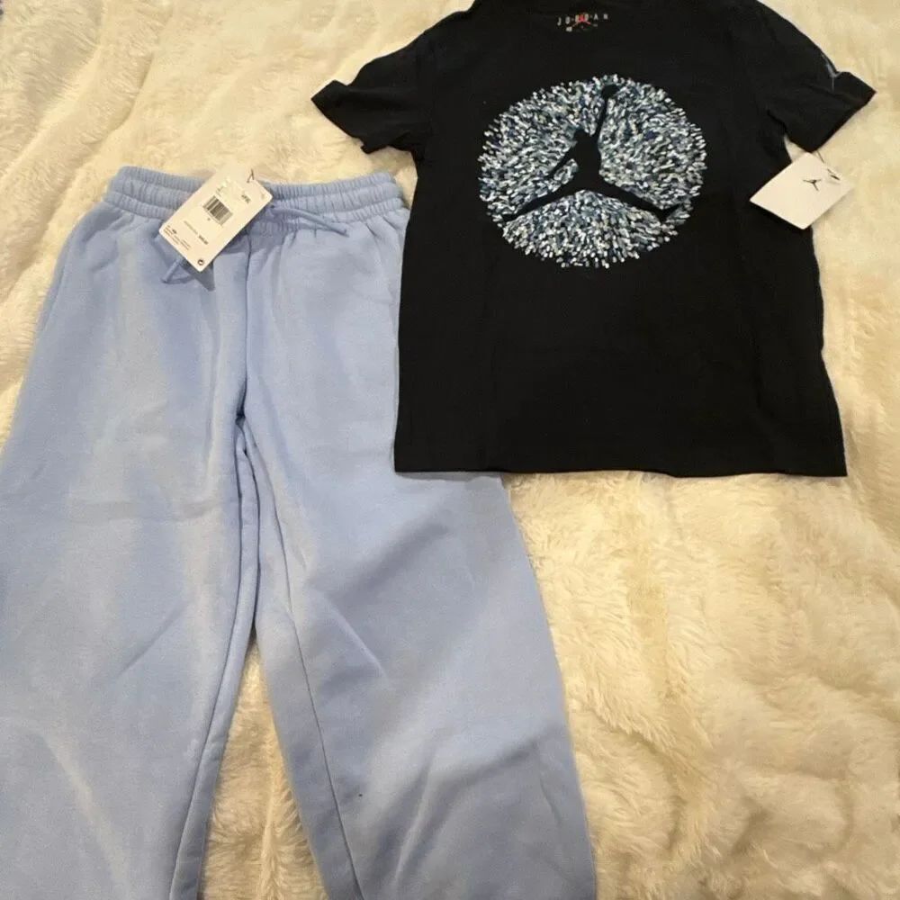NWT Nike Jordan light blue joggers with coordinating T-shirt size small